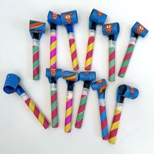 12 Vintage Care Bear Paper Party Blowers Rainbows and Candy Stripes